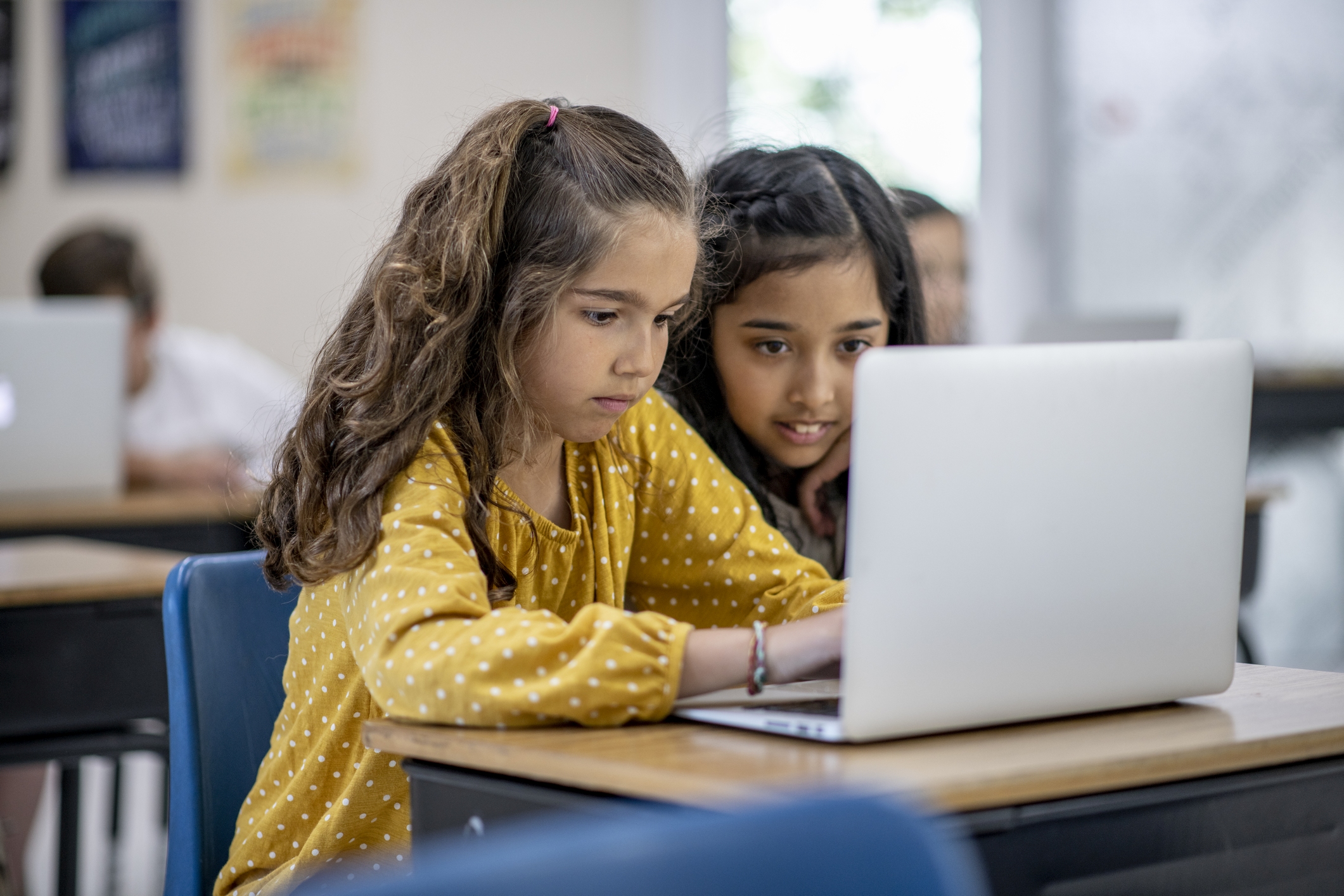 Elementary Computer Teamwork stock photo